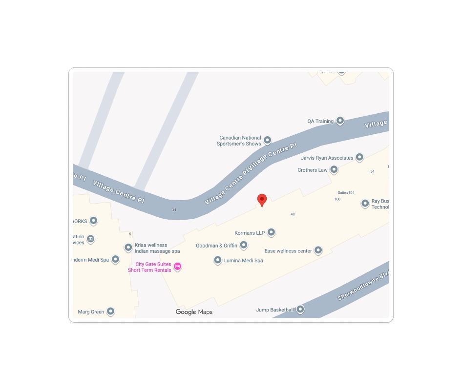 Map to McPrudent LLP at 46 Village Centre Place, Mississauga